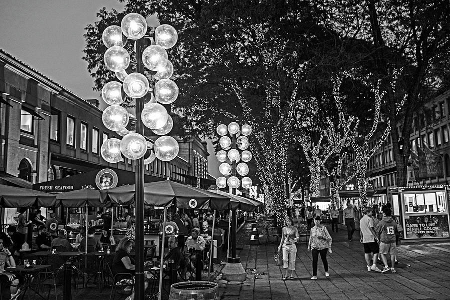 Night Life in Faneuil Hall Boston Massachusetts Quincy Market Black and White Photograph by Toby McGuire