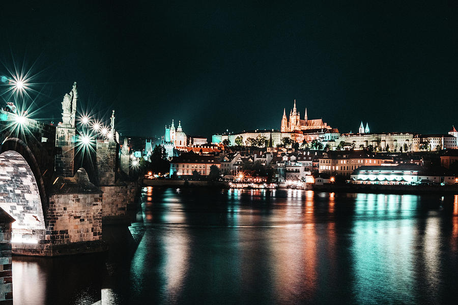 Night long exposition of Charles Bridge in Prague Photograph by Vaclav Sonnek