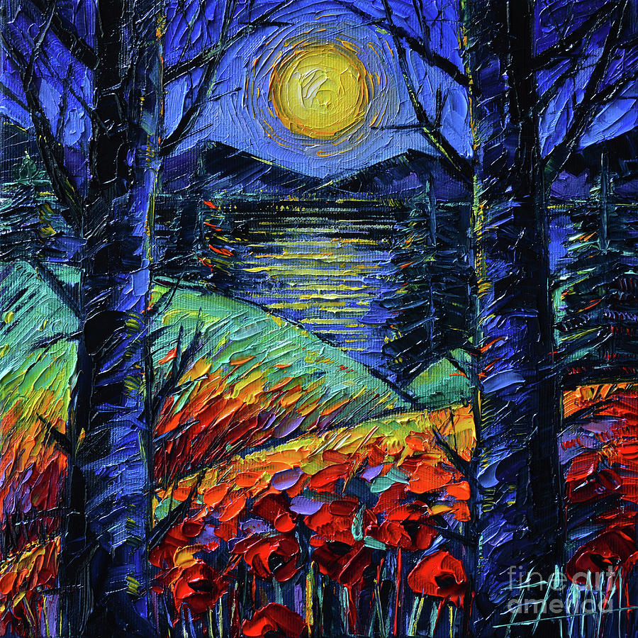NIGHT LOVE Textured Palette Knife Oil Painting Mona Edulesco Painting by Mona Edulesco