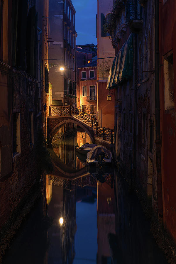 Architecture Photograph - Night Magic of Venice - Ponte Storto 1 by Jenny Rainbow
