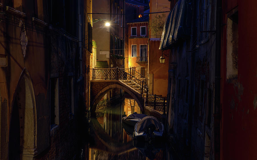Night Magic of Venice - Ponte Storto 2 Photograph by Jenny Rainbow
