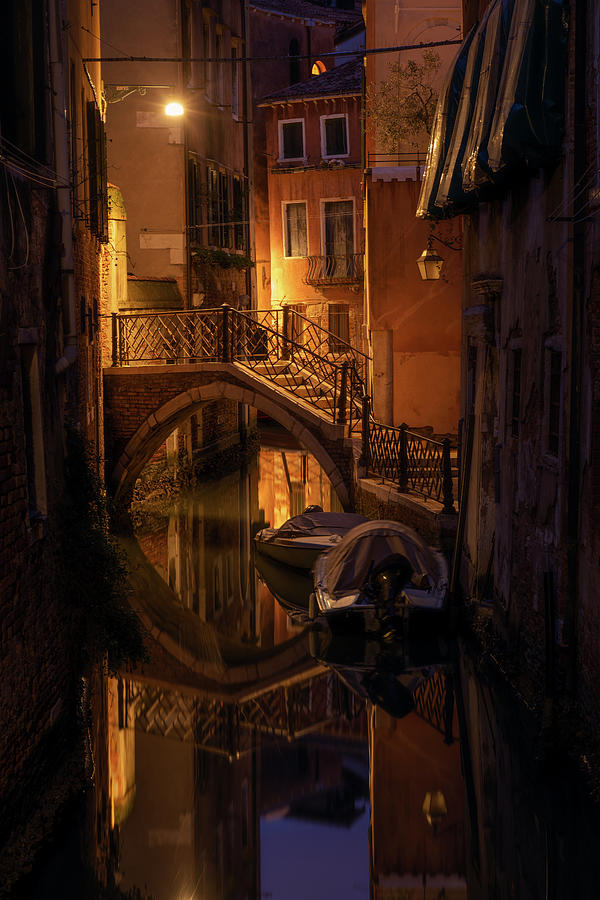 Architecture Photograph - Night Magic of Venice - Ponte Storto 3 by Jenny Rainbow