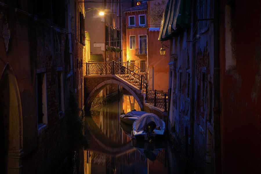 Architecture Photograph - Night Magic of Venice - Ponte Storto 7 by Jenny Rainbow