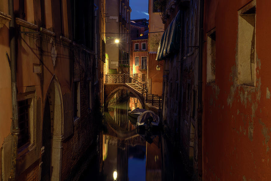 Architecture Photograph - Night Magic of Venice - Ponte Storto by Jenny Rainbow