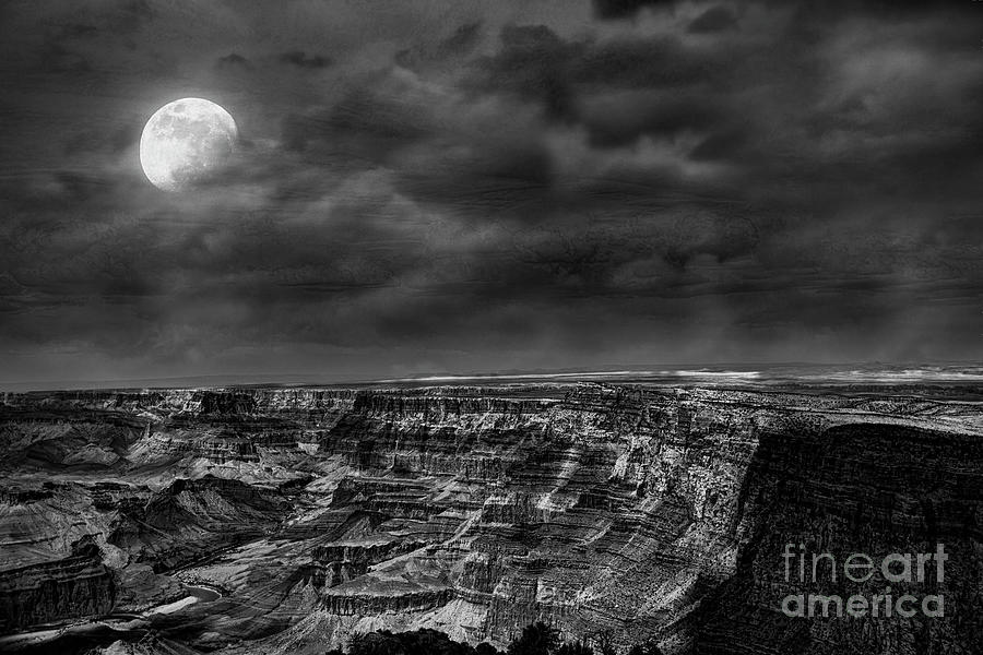 Night Moon Clouds over Grand Canyon  Photograph by Chuck Kuhn