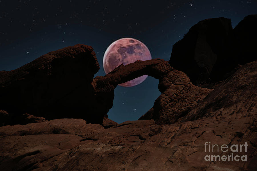 Night Moon Glow Red over Arches Valley of Fire  Photograph by Chuck Kuhn