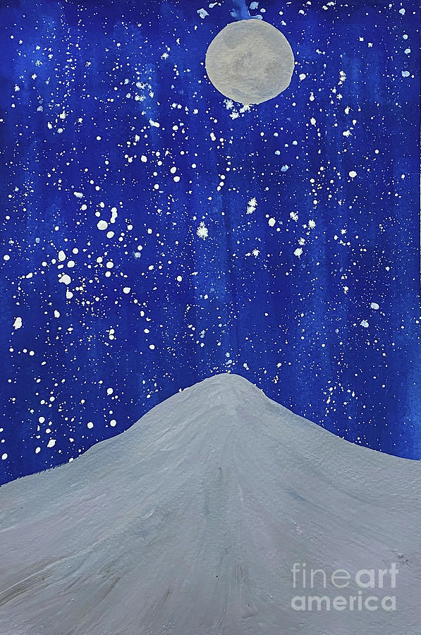 Night Mountain and Moon Painting by Lisa Neuman