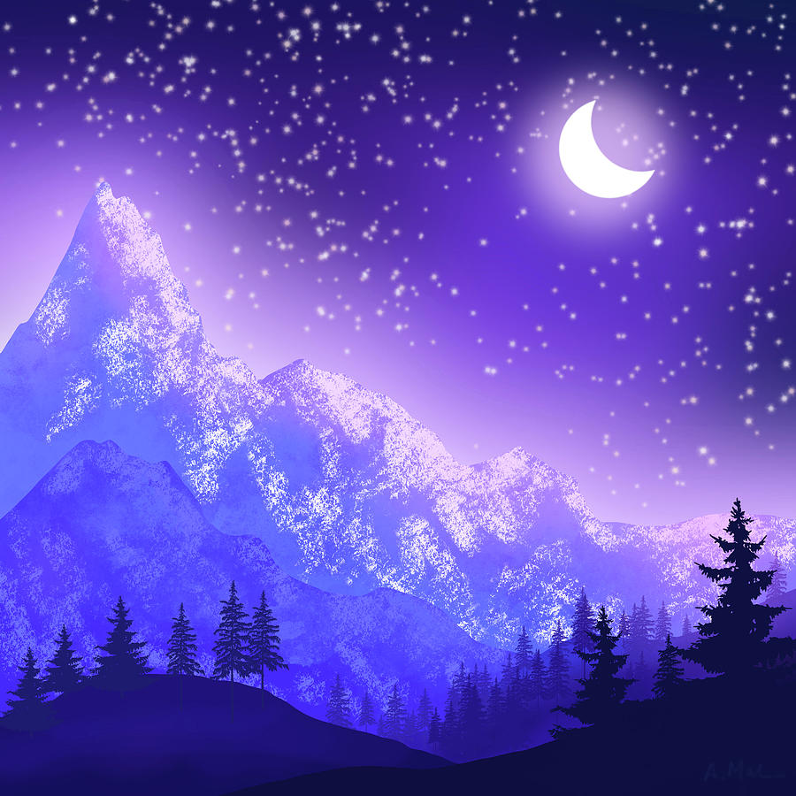 Night Mountains Digital Art by Anastasiya Malakhova