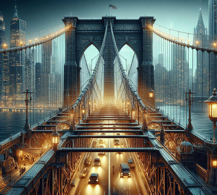 Bridge Photograph - Night on the Brooklyn Bridge by Bill Cannon