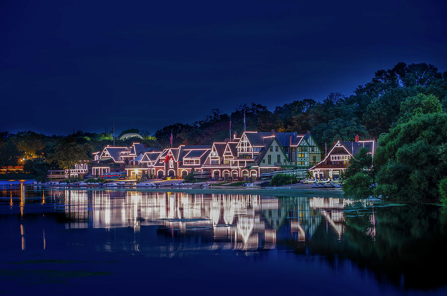 Night on the Schuylkill River - Boathouse Row Photograph by Bill Cannon