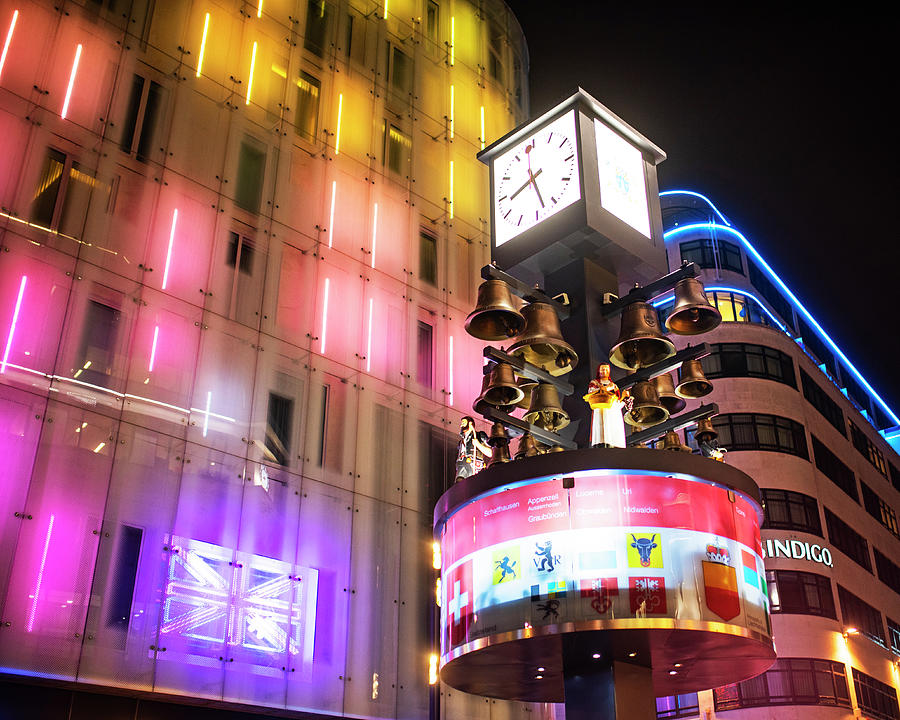 Night out in London Leicester Square London UK Night Life Clock Photograph by Toby McGuire