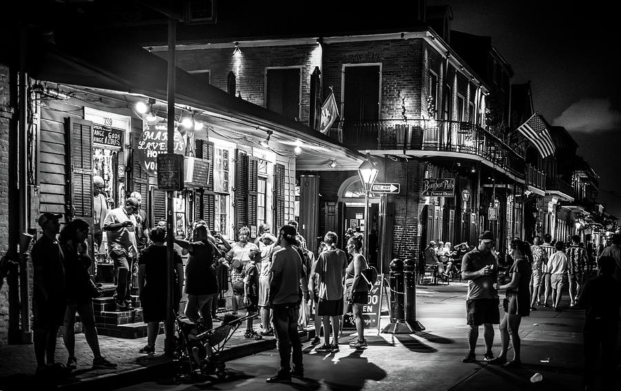 New Orleans Photograph - Night Outside Marie Laveau In Black and White by Greg Mimbs