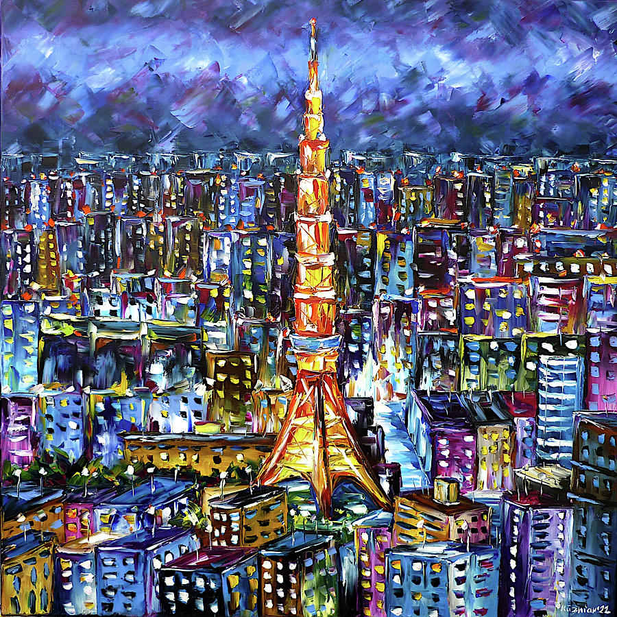 Night over Tokyo Painting by Mirek Kuzniar