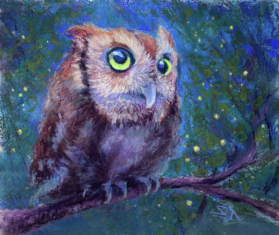 Night Owl with Fireflies Painting by Susan Jenkins
