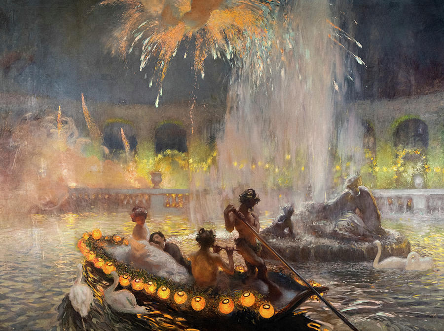 Lamp Painting - Night party in Versailles by Gaston La Touche