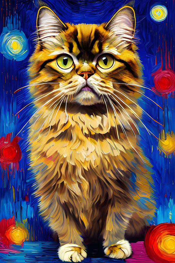 Night Persian Cat Portrait Digital Art by Jill Nightingale