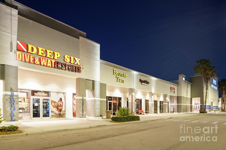 Night photo Deep Six Dive and Watersports store Stuart FL Photograph by