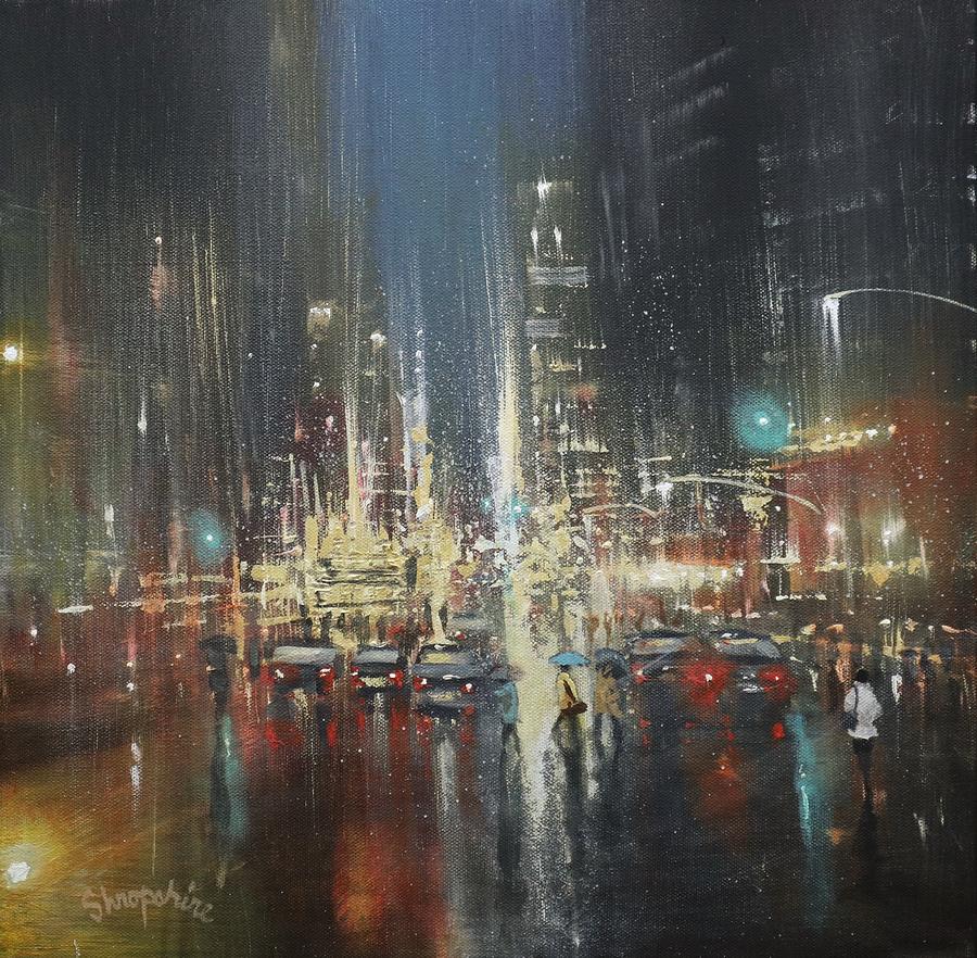 Night Rain Painting by Tom Shropshire