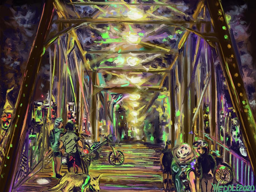 Night Ride, Hays Street Bridge  Digital Art by Angela Weddle
