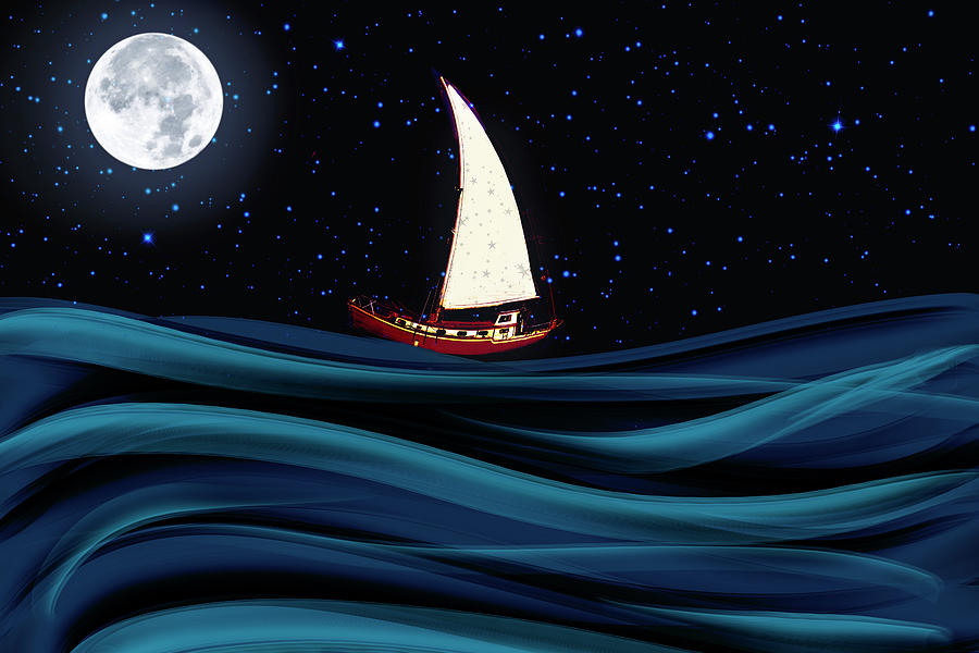 Night Sailing Digital Art by Peggy Collins