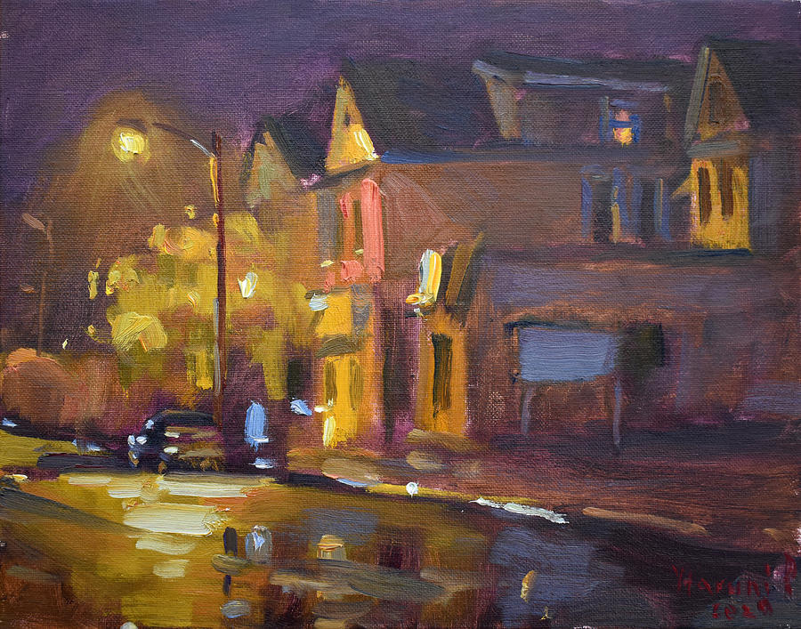 Night Scene at Pine Ave Painting by Ylli Haruni
