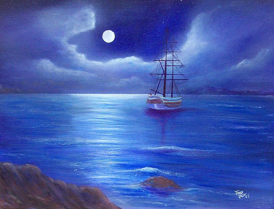 Night Seascape Painting by Tony Rodriguez