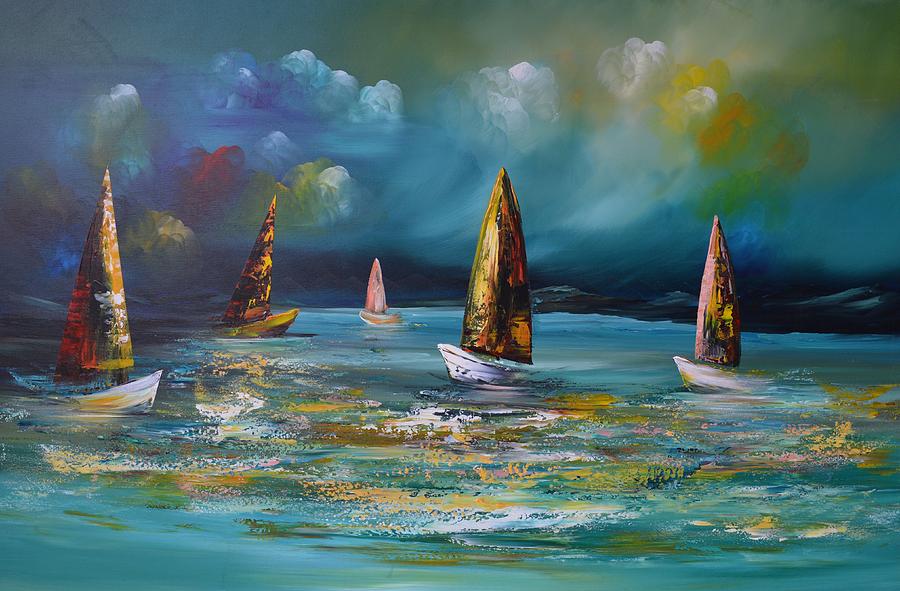 Dark Blue Painting - Night Ships by Gena Genadyj Dark Blue Painting - Night Ships by Gena Genadyj