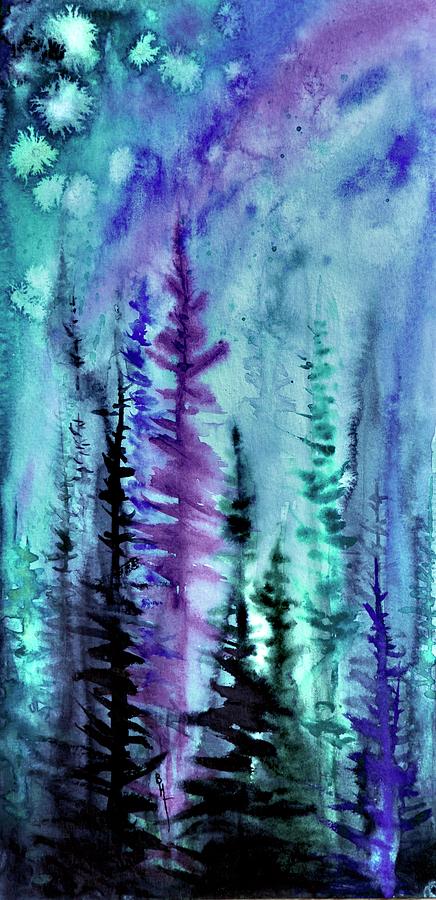 Mountain Painting - Night Sky And Evergreens by Beverley Harper Tinsley