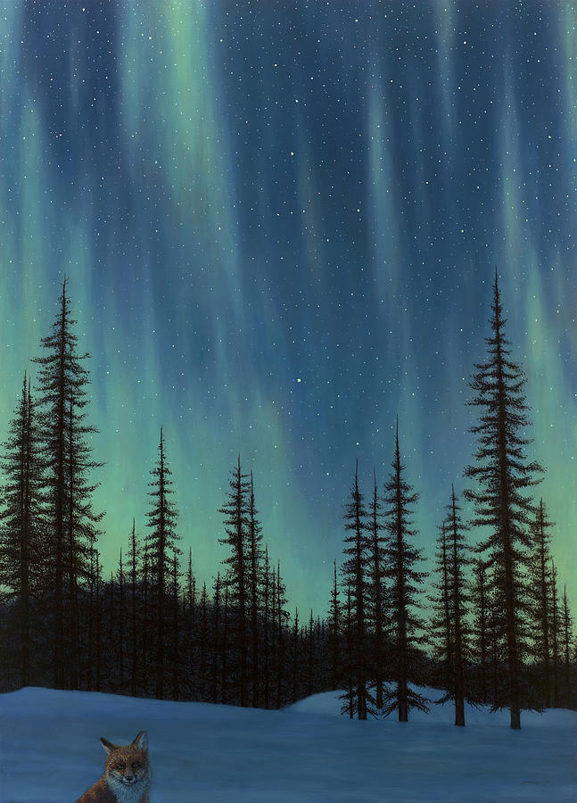 Tree Painting - Night Sky Light by James W Johnson
