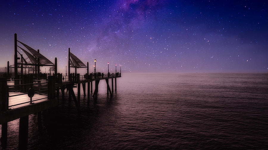 Night Sky on Pier by Mike-Hope Photograph by Mike-Hope