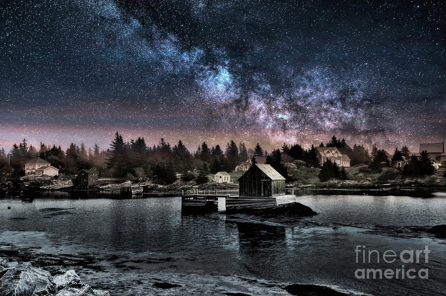 Night Sky over Fishing Village  Photograph by Elaine Manley