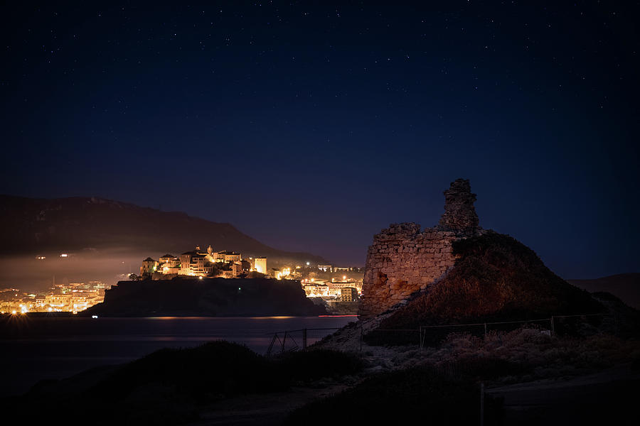 Moon rising over Calvi Bay in Corsica Weekender Tote Bag