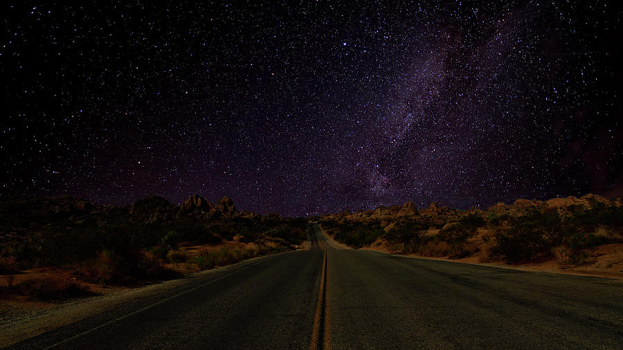 Milky Way Photograph - Night Sky over Park Blvd at Joshua Tree National Park  by Bipul Haldar