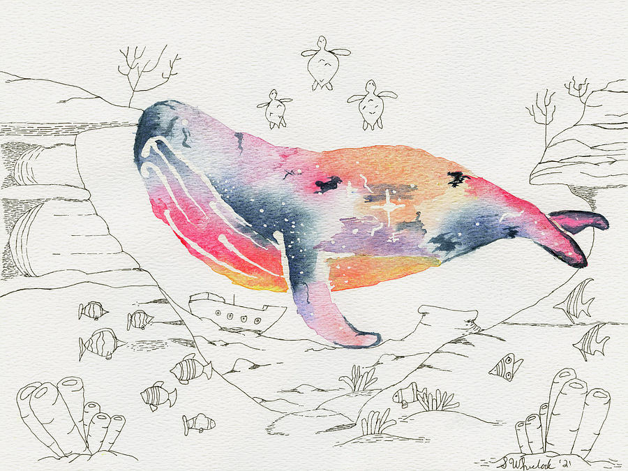 Night Sky Whale Painting by Samantha Wheelock - Pixels