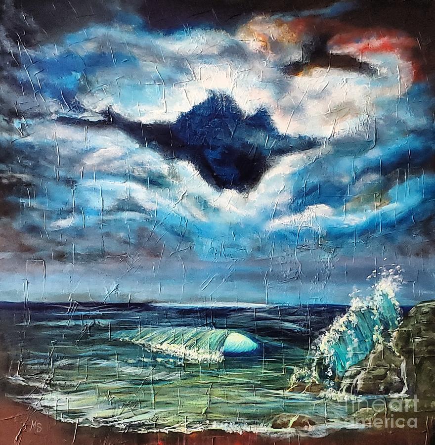 Night Sky With Waves Painting by Monika Shepherdson