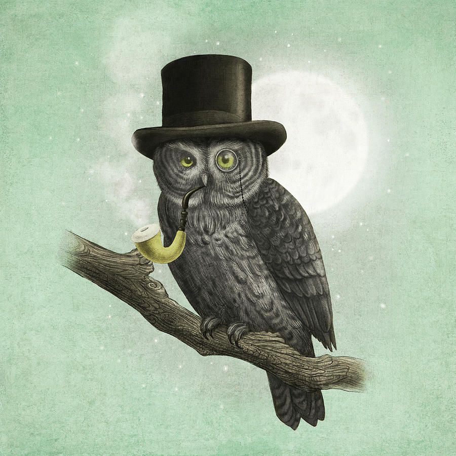Owl Drawing - Night Smoke by Eric Fan