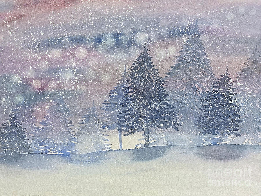 Night Snow Painting by Lisa Neuman
