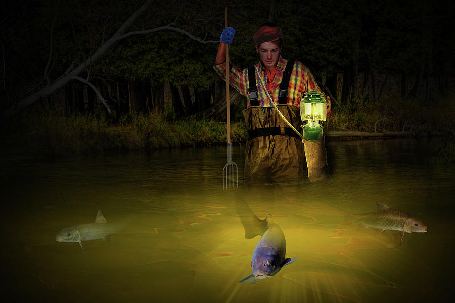 Night Spear Fishing in the River for White Suckers Photograph by Randall Nyhof