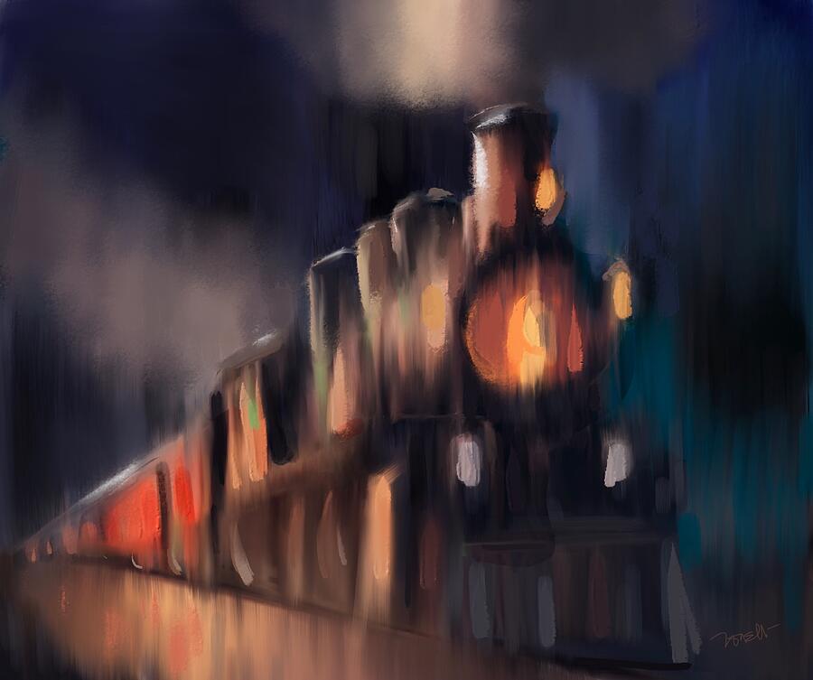 Night Steam Train Mixed Media by Mark Tonelli