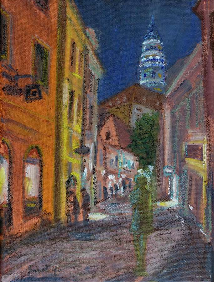 Night Street at Prague Painting by Janet Yu