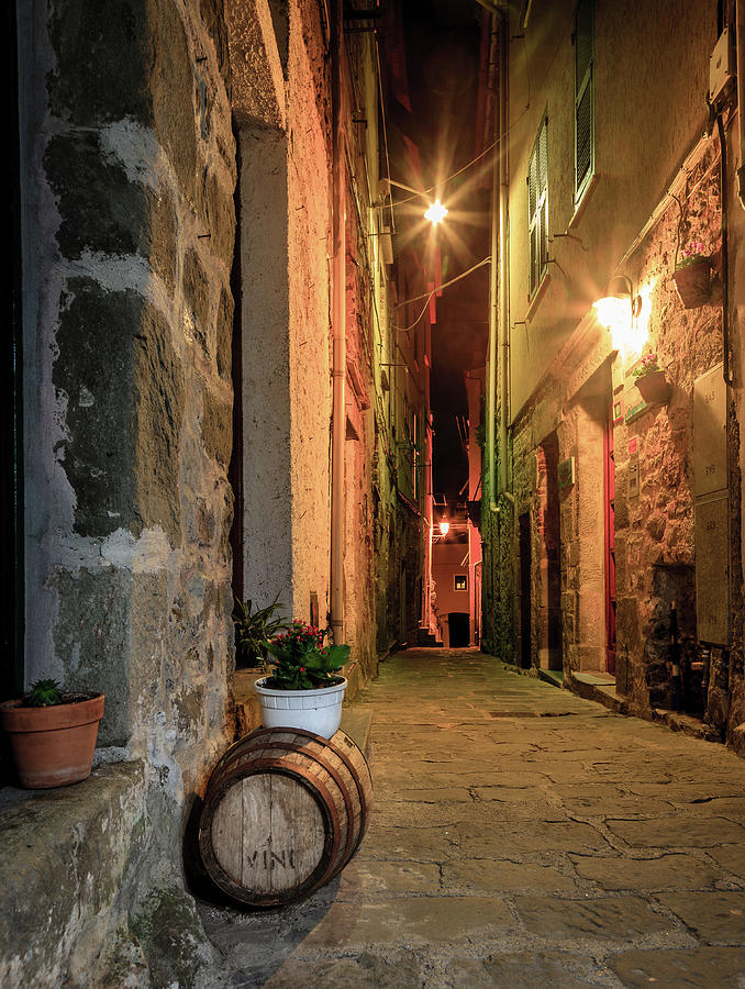 Night street in Italian village Photograph by Alexey Stiop