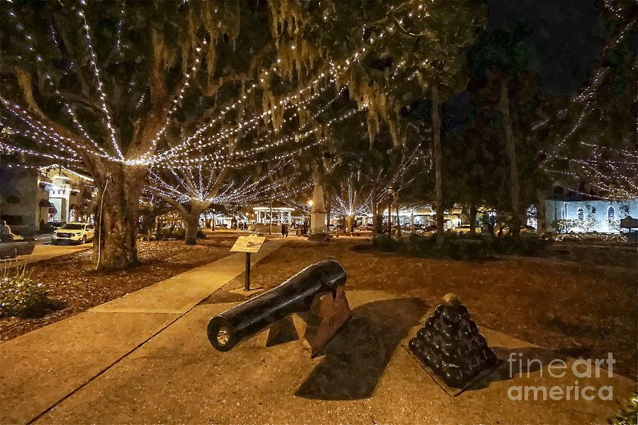 Night street scene on St George Street in the downtown historic district in St Augustine, Florida US Photograph by William Kuta