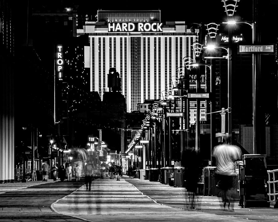 NIght Time At the Hard Rock Atlantic City BW Photograph by Kristia Adams
