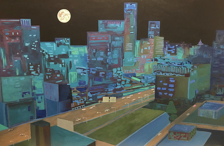 Night Traffic Painting by Angelo Thomas