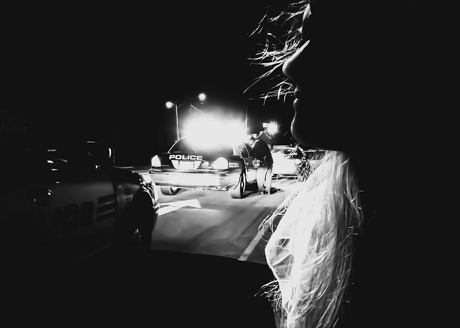 Black And White Photograph - Night Traffic Stop Three by Bob Orsillo
