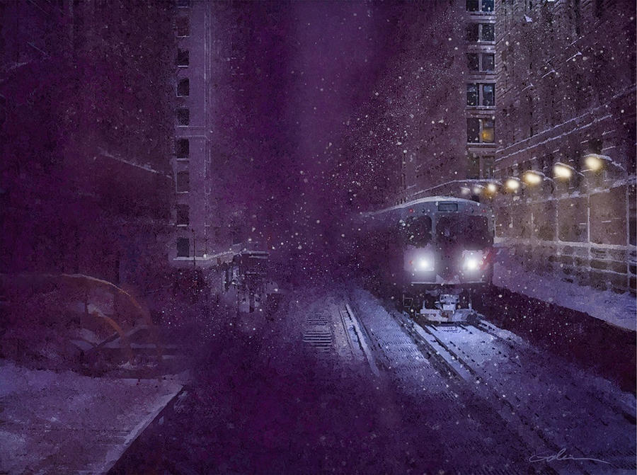 Night Train - Chicago CTA Rapid Transit Painting by Glenn Galen