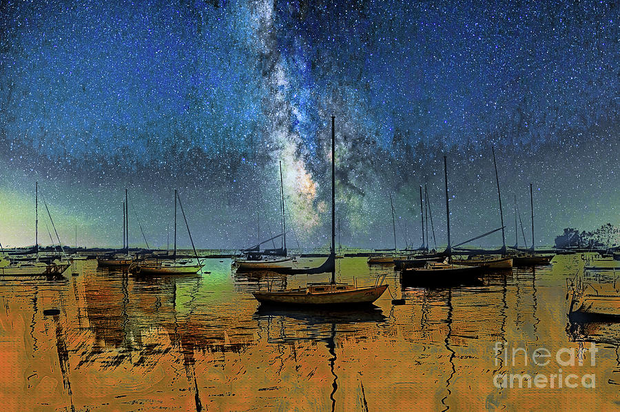 Night View For The Sailboats Mixed Media