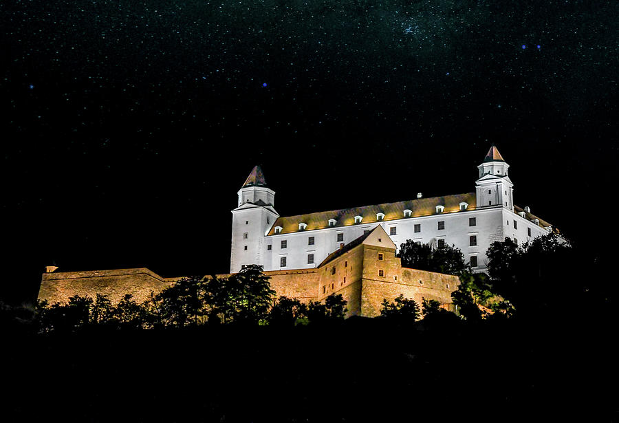 Night View of Bratislava Castle Photograph by Marcy Wielfaert