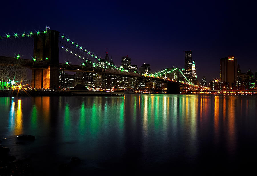 Night view of Brooklyn Bridge Photograph by Tom Reese, www.wowography.com