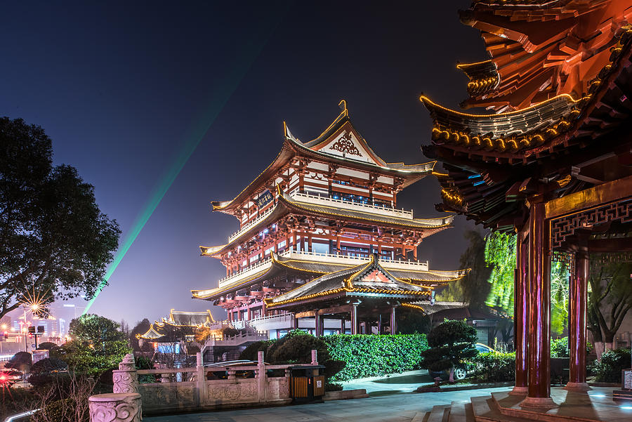 Night view of Drum Tower, changsha, hunan Province, China Photograph by Greenlin